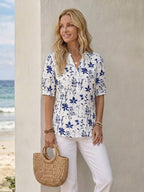 Emery Rose – Women’s Floral V-Neck Blouse | Effortless Elegance