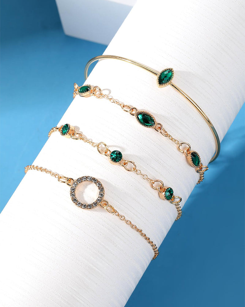 Circle rhombus rhinestone bracelet set of four