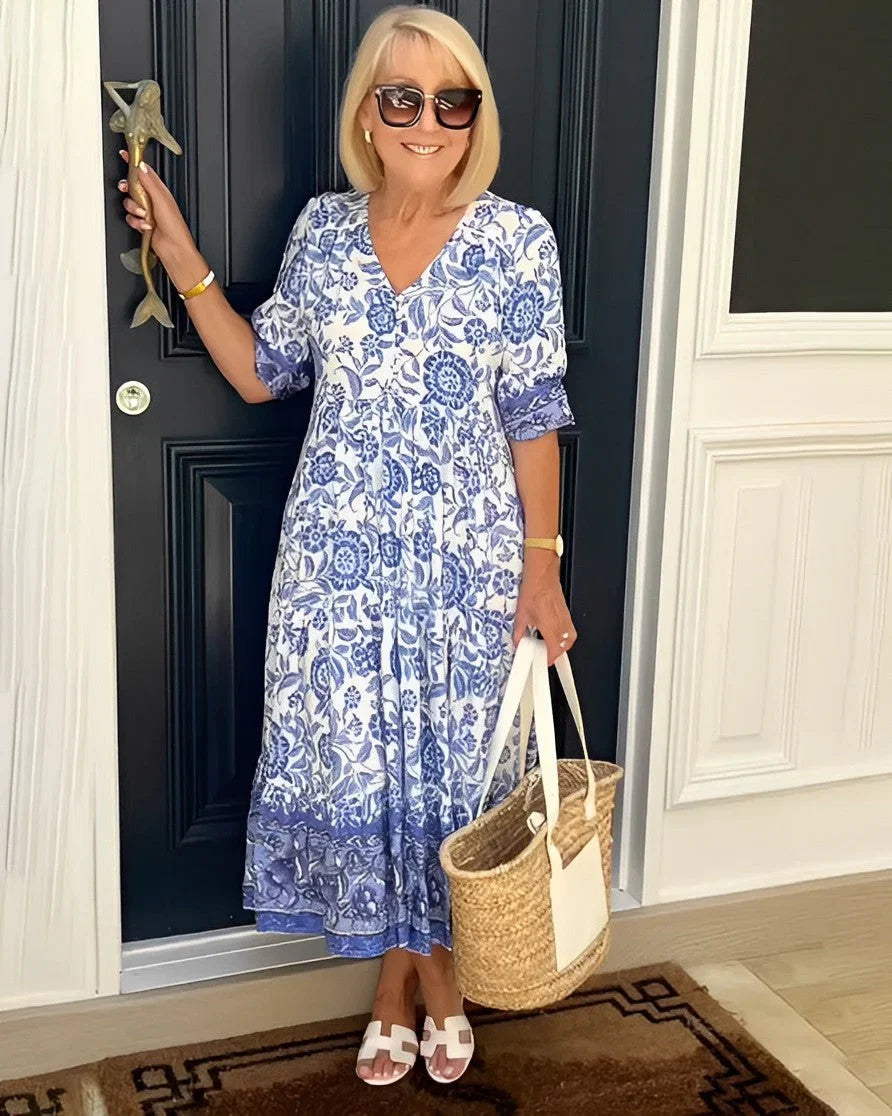 AURORA / FLORAL V-NECK A-LINE DRESS