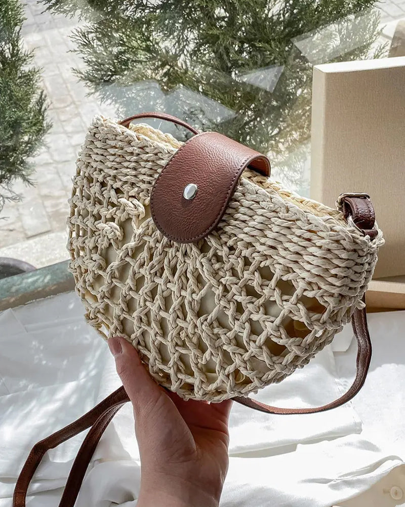Boho Semicircular Shape Hollow Out Straw Bag