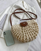 Boho Semicircular Shape Hollow Out Straw Bag
