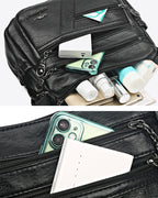 Multi-pocket soft leather crossbody bag