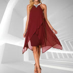Chiffon Halter Mini Dress Cocktail Gown
