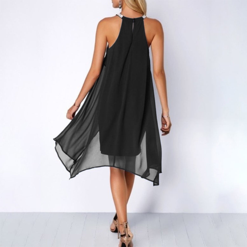 Chiffon Halter Mini Dress Cocktail Gown
