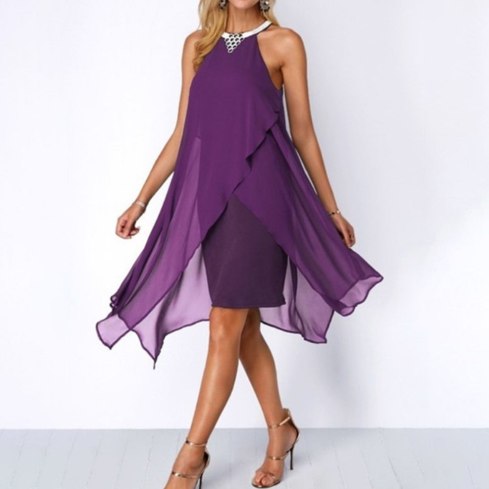 Chiffon Halter Mini Dress Cocktail Gown