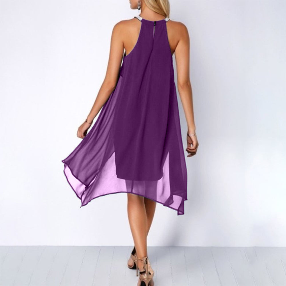 Chiffon Halter Mini Dress Cocktail Gown