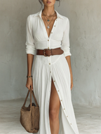 PAMELA | PLEATED MAXI SHIRT DRESS