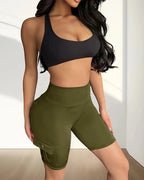 Single Buckle Solid Color Yoga Leggings