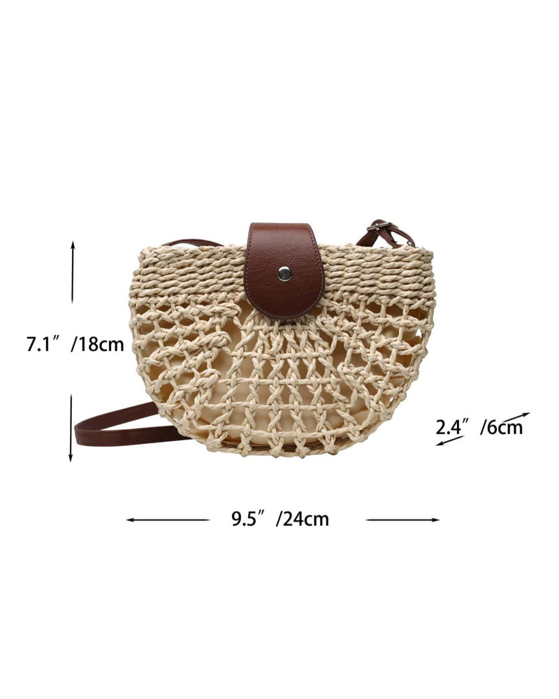 Boho Semicircular Shape Hollow Out Straw Bag