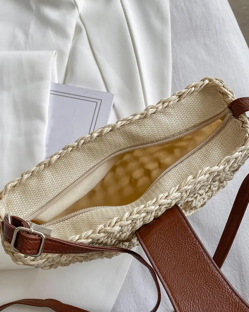 Boho Semicircular Shape Hollow Out Straw Bag