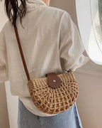 Boho Semicircular Shape Hollow Out Straw Bag