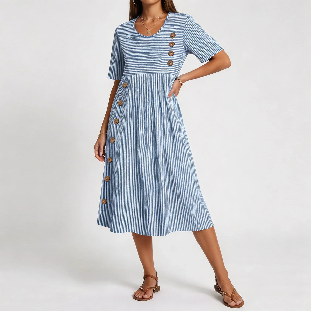 SIENNA | BREATHABLE STRIPE MIDI DRESS